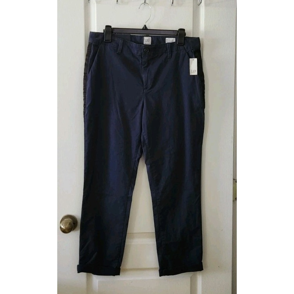Gap Women's Girlfriend Chino Pants Mid-Rise Stretch Blue Pockets Cotton Size‎ 10